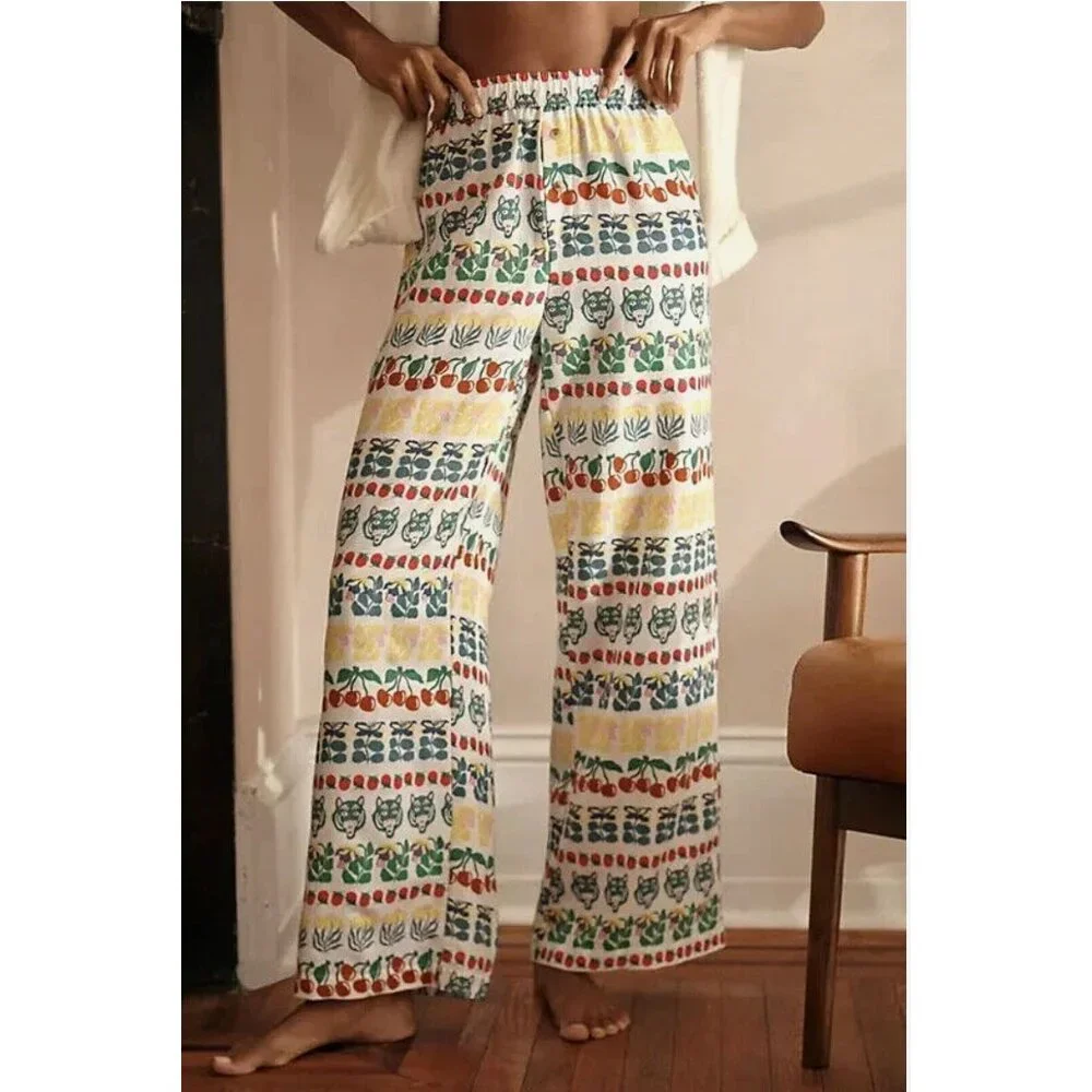 Anthropologie X Liv Lee Wild Tiger Print Flannel Pajama Sleep Pants Multicolor S